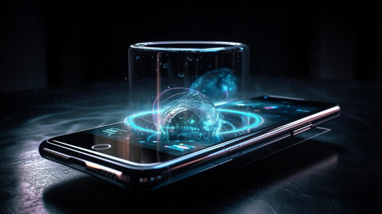 mobile phone glowing blue reflection glass generated by ai min